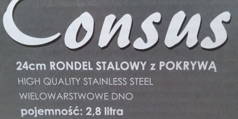Patelnia rondel stal z pokrywką grube dno 24cm 2,8l CONSUS | 007M