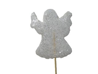 Aniołek na piku piankowy 6szt. biały brokat