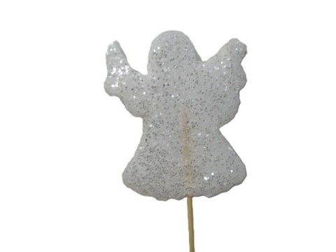 Aniołek na piku piankowy 6szt. biały brokat