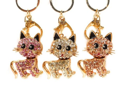 Brelok do kluczy, kotek w cyrkonie, mix kolorów