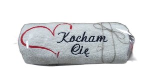 Ręcznik 50x100cm cukierek biały KOCHAM CIĘ
