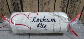 Ręcznik 50x100cm cukierek biały KOCHAM CIĘ