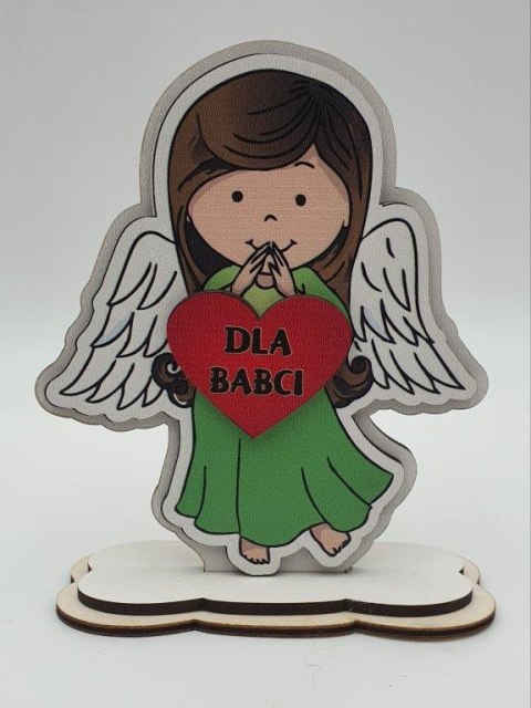 Anioł drewniany stojący 13 cm Dla Babci