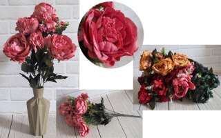 Bukiet sztuczny PIWONIA AKSAMITNA z dodatkami 11 łodyg (wys. 50 cm, kwiat 9 cm) - EK-115