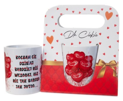 Kubek ceramiczny w ozdobnym opakowaniu z napisem "KOCHAM CIĘ BARDZIEJ " - balony