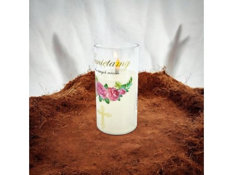 Świeczka led w obudowie z płomieniem - 12,5cm "Pamiętamy Na zawsze w naszych sercach"41504