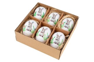 Jajka plastikowe gęsie 8cm kolor biały z dekoracjami 6szt. WPJ-0178