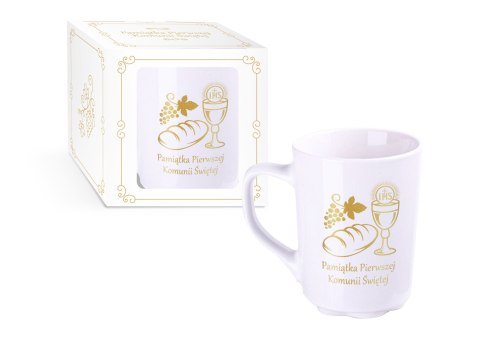 Kubek ceramiczny w kartoniku KOMUNIA KIELICH Z CHLEBEM B2