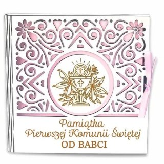 Pudełko na pieniądze kwadrat KOMUNIA - od BABCI - Ażur 3308A-KOM1R-B