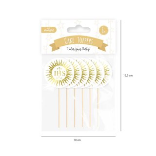 Toppery na tort komunijny IHS hostia biało-złote 6szt. 512287