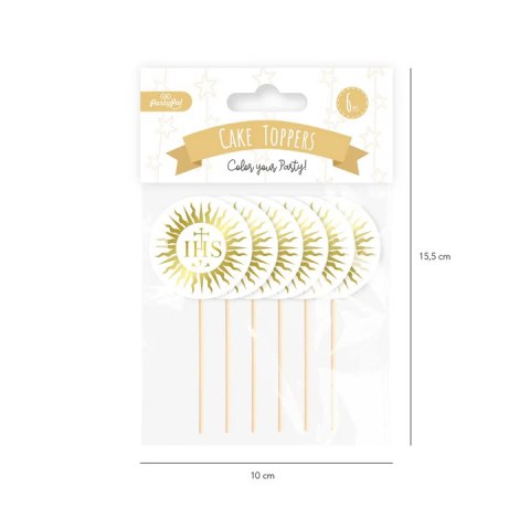 Toppery na tort komunijny IHS hostia biało-złote 6szt. 512287