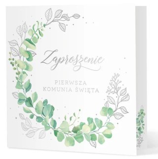 Zaproszenie na komunię Eukaliptus srebrny 10szt. 132586