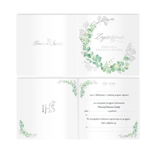 Zaproszenie na komunię Eukaliptus srebrny 10szt. 132586