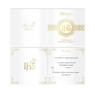 Zaproszenie na komunię biało-złote 10szt. 132593