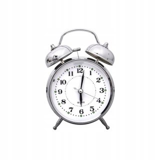 Budzik okrągły na nóżce stalowy 12cm srebrny | DIA5817