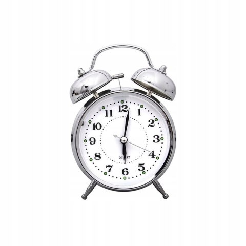 Budzik okrągły na nóżce stalowy 12cm srebrny | DIA5817