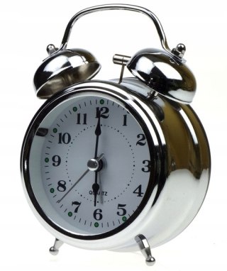 Budzik okrągły na nóżce stalowy 12cm srebrny | DIA5817