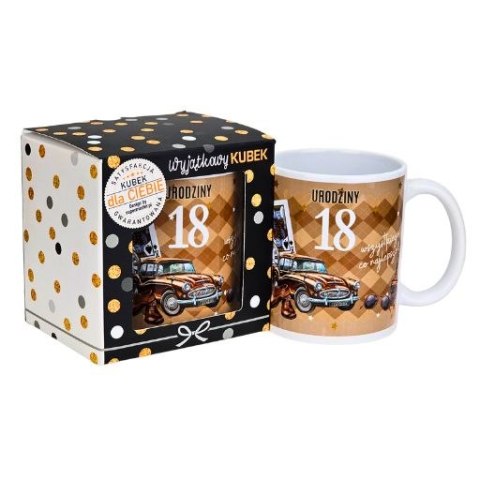 Kubek na 18 urodziny dla mężczyzny (brązowe auto) 3309-UR14-18