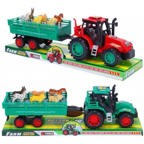 Traktor z przyczepą i zwierzętami 34 x 10 x 8cm A-0493