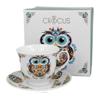 Filiżanka 250ml. ze spodkiem SOWA ETNO